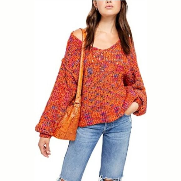 Free People Women's Highland Cable Knit Oversized V-Neck Sweater - XS - Picture 1 of 7